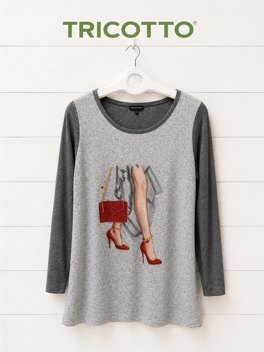 TRICOTTO Grey Graphic Tunic Top Size L